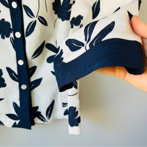 Leslie Belle Petite Navy and White Floral Swing Blazer - Picture 4 of 10